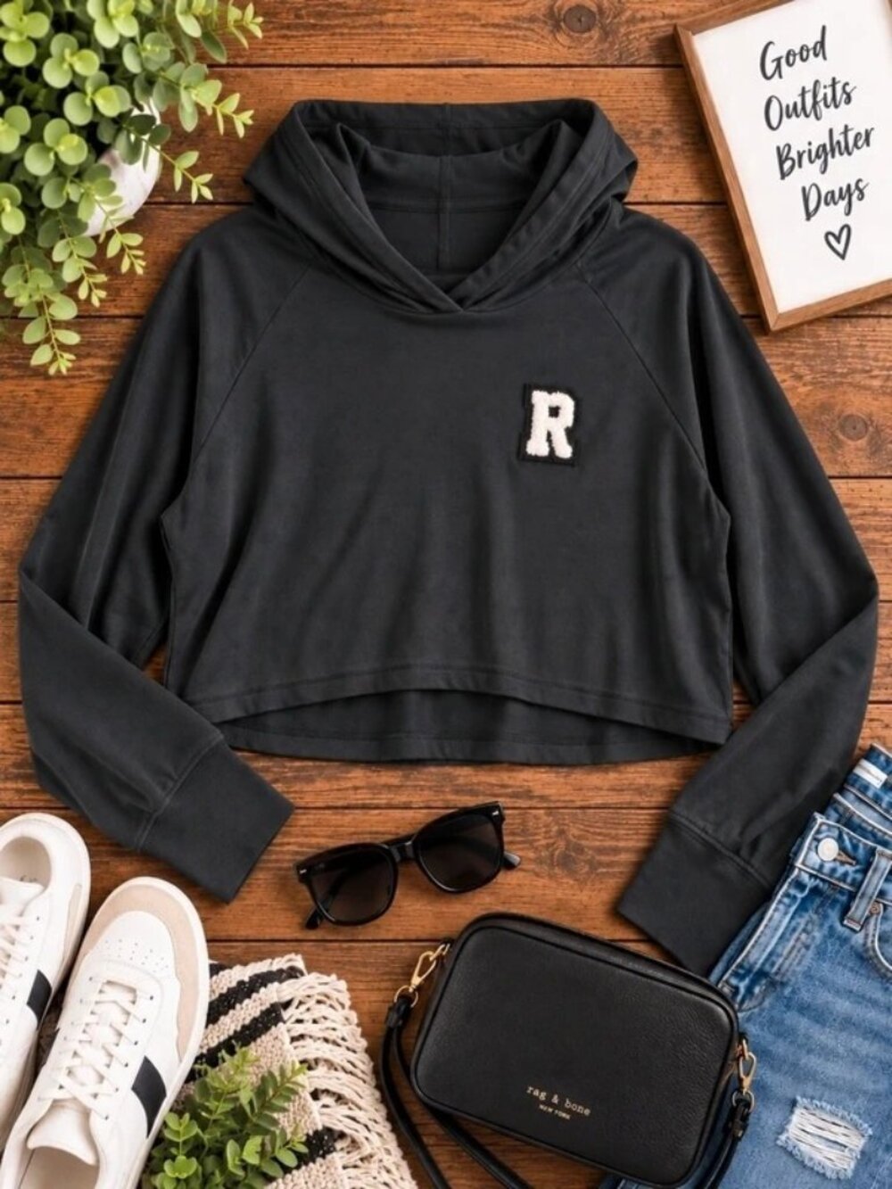 Rag & Bone Principal Cropped Hoodie Black Size S NWT